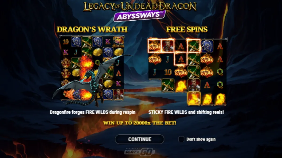 Tampilan visual slot Legacy of Undead Dragon Abyssways dengan naga dan ksatria